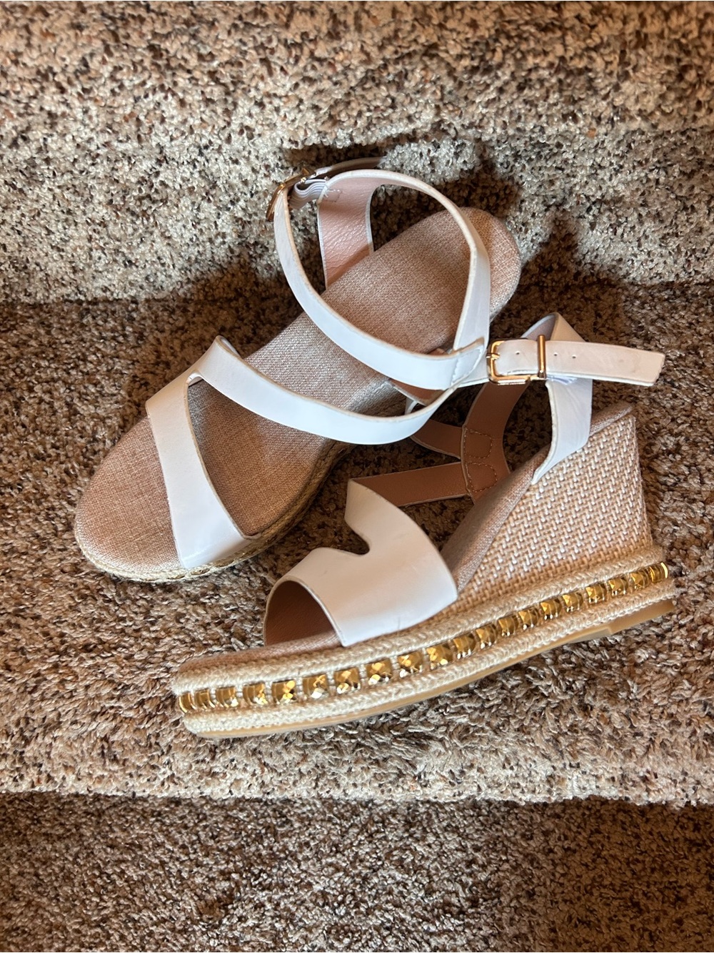White Women's Espadrille Wedge Sandals with Ankle Strap